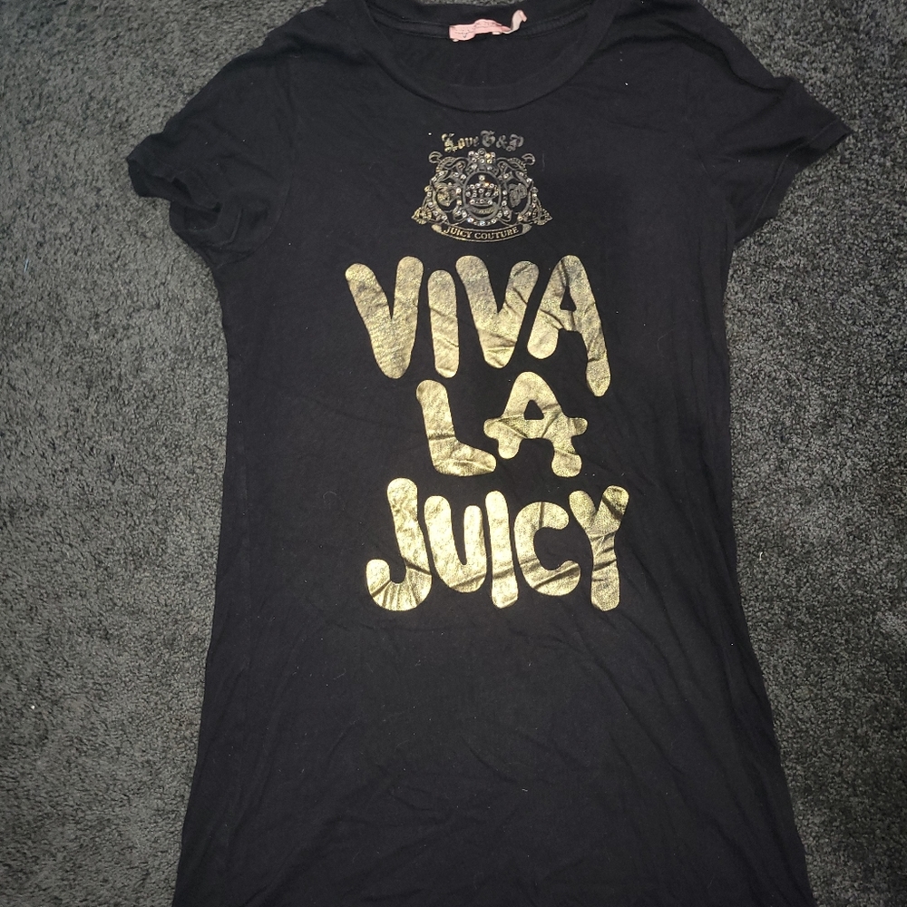 Juicy Couture tshirt long gold foil rhinestone